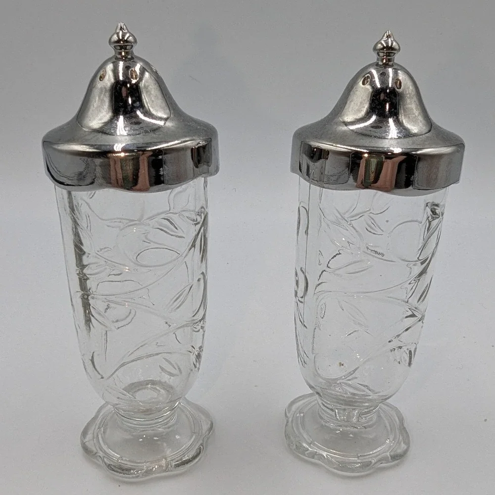 Princess House Salt and Pepper Shakers Crystal Fantasia Etched Glass Set 5244